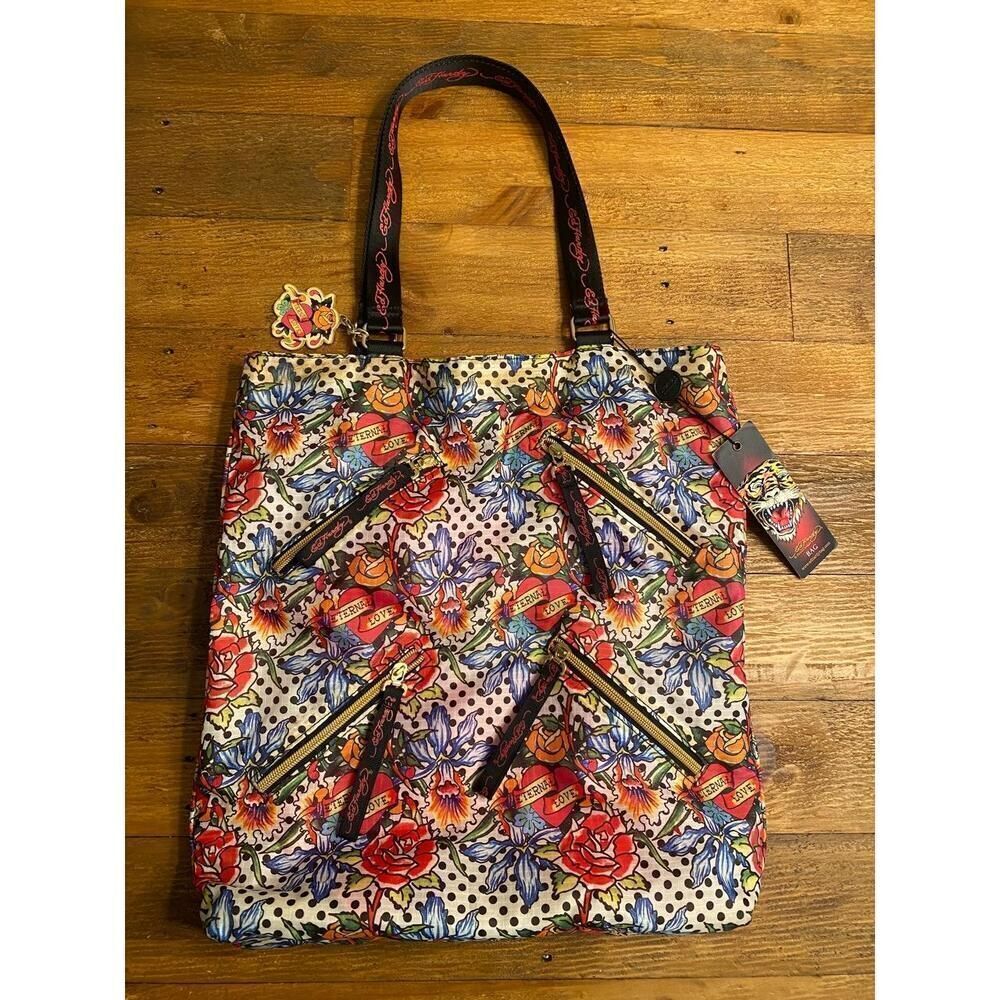 Ed Hardy Tote Bag NWT Multi-Color Eternal Love Tattoo Art Y2K Vintage